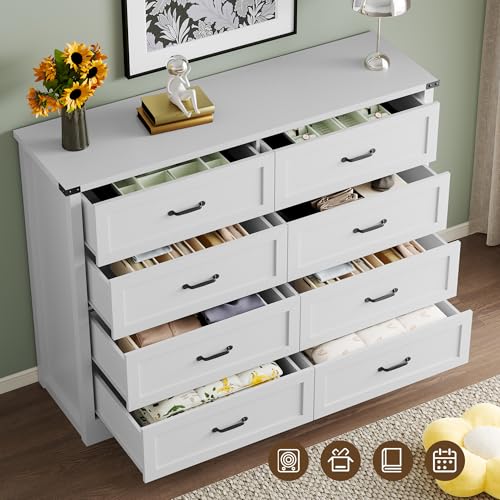 Image of BORNOON 8-Drawer Dresser for Bedroom, Modern Wooden Chest of Drawers with Metal Handles, Anti-Tipping Design, Sturdy and Stable Storage Organizer for Living Room, Entryway, Home Office