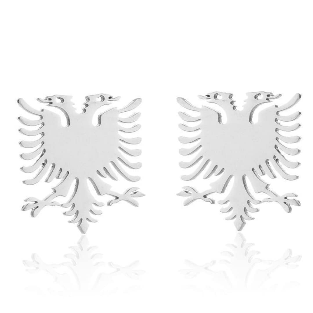 Kit collana con ciondolo orecchini in acciaio inossidabile lucido con aquila albanese, accessori di gioielli per donna uomo (1 paio di orecchini, 1 collana)
