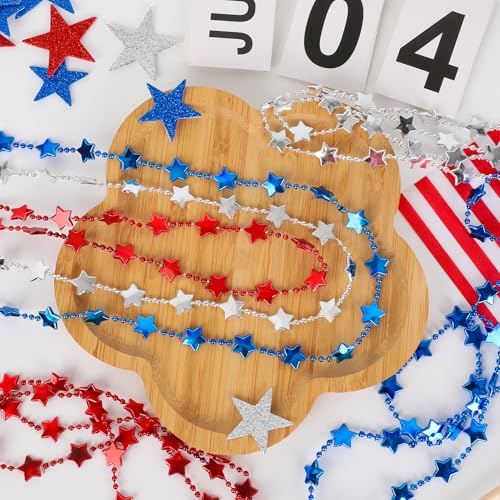 4th of July Accessories, 50PCS Star Necklace Independence Day Beads, Red White Blue Patriotic Fourth of July Necklace Party Favor, Star Accessories for Memorial Veterans Day Parades4