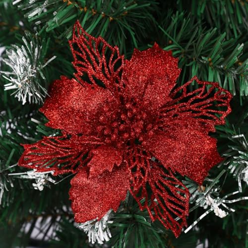 クリスマス グリッター ポインセチア フェイクフラワー 4.4/8.8インチ クリスマスフラワー デコレーション 結婚式 クリスマスツリー 新年 DIY クリスマスリース ホリデー ホームパーティー オーナメント (ゴールド)