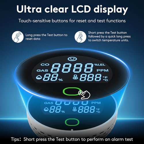 Image of 4 in 1 Carbon Monoxide Detectors Plug in, Natural Gas Leak & Carbon Monoxide Detectors, Dual Alarms and HD Screen Display with CO /Gas /Temperature /Humidity for Home /Travel /RV