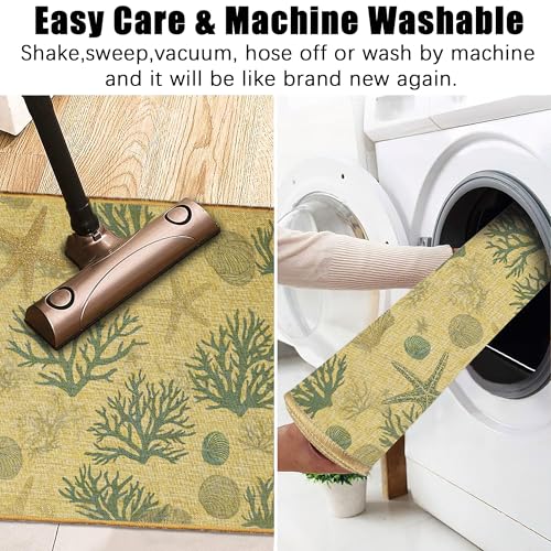 Doormat Bule Shells Starfish Front Door Mat Indoor Outdoor Entrance,Coastal Coral Door Mat Waterproof Low Profile All-Season,Easy Clean Patio Porch Entryway Floor Rug 17x29 Inch - Image 5