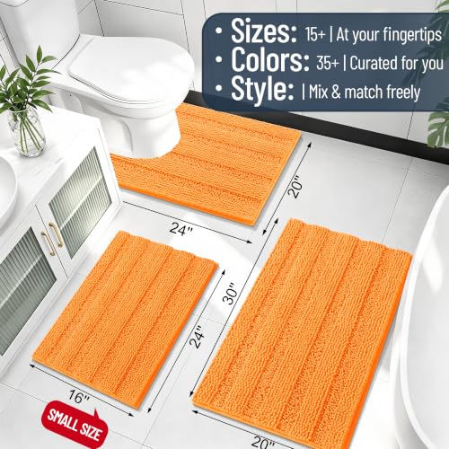 Image of Smiry Thick Chenille Bathroom Runner Rugs 44x24, Extra Absorbent Striped Bath Mat, Machine Washable, Rubber Backing, Long Bath Rugs for Bathroom, Tub & Shower, Home Decor Accessories, Orange
