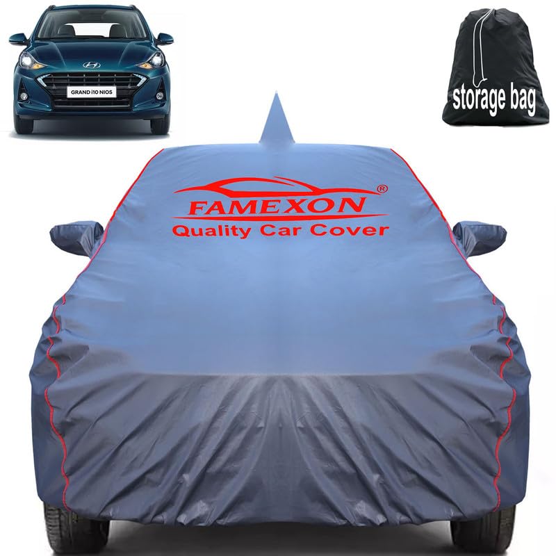 Image of Waterproof Car Body Cover Compatible for Nios with Mirror Pockets, Scratchproof Car Cover Red Pipein Design Dust-Proof Sun Protection (Grey) LGWP6205