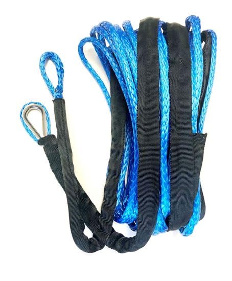 Winch Cable 4000 Pound Capacity 3/16 Inch Diameter x 50 Foot Length Synthetic Rope Blue Loop On Each End