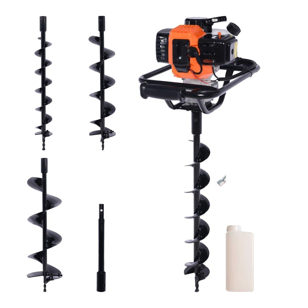 Parkerbrand.com Orange 52Cc Petrol Earth Auger / Fence Post Hole Borer + 3 Auger Bits + Extension Bit + More