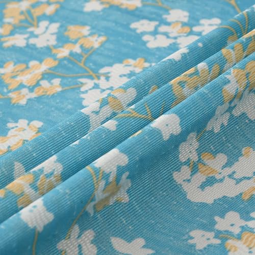 Image of Floral Printed Home Decor Curtains for Living Room, Bedroom Doors and Windows Panel, Parda, Eyelets Hanging, Aqua Blue, 4 x 7 Feet, 1 Piece