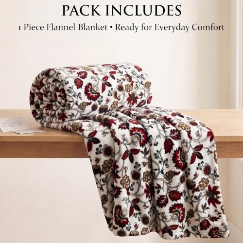 Image of VAS COLLECTIONS 280 GSM Flannel Blanket for Single Bed, Ultra Soft Plush Fleece Blanket, Warm & Cozy Winter Blanket, Breathable AC Blanket, for Home & Travel, 220 x 150 cm - Ivory Crimson