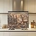 Deer and Pine Glass Backsplash, Tempered Glass Backsplash, Copper Look Glass Backsplash Behind Stove, Glass Backsplash for Kitchen Wall, Easy to Install Stove Backsplash