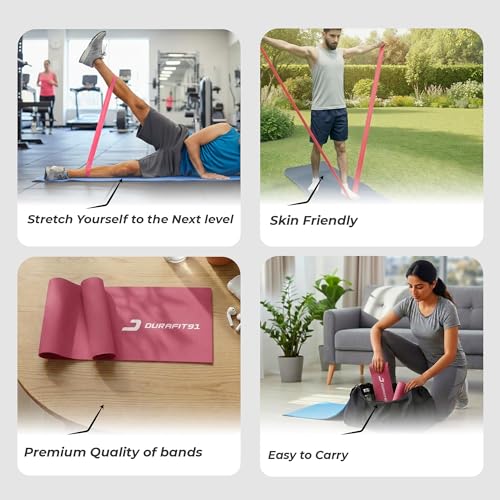 Image of Durafit91 Resistance Bands Set of 1(Extra Light Pink), Exercise Thera Band for Unisex, Natural Latex Stretch Band for Yoga, Pilates, Strength Training, Home Workout, Gym Fitness, Physical Therapy
