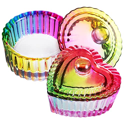 NULYLU 2pcs Colorful Glass Dappen Dish with Lids Round Heart Shaped Storage Bowls for Acrylic Nails Nail Art Supplies Stylish Design