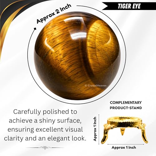Image of Certified Tiger Eye Crystal Ball for Meditation - Premium Crystal Vastu Items for Home and Feng Shui Items for Good Luck - Ideal for Pooja Supplies and Spiritual Practices (2 inch Inch)