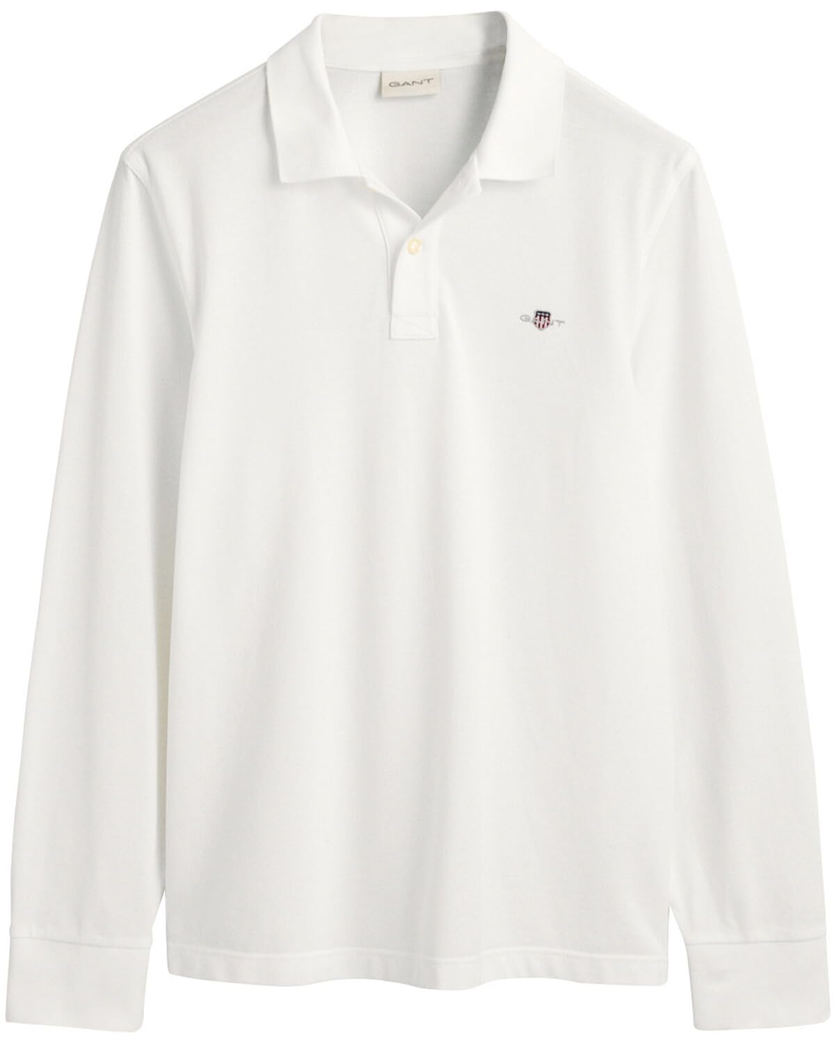 GANT Men's Reg Shield LS Pique Rugger Polo Shirt, White, M