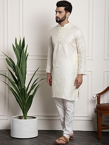 Image of SOJANYA (Since 1958 Men's Silk Blend Self Design Kurta and Churidar Pyjama Set