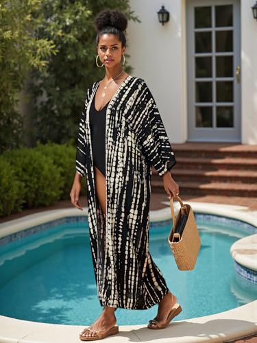 Image of Women's Kimono Cover Up Long Beach Dress Swimsuit Cover Ups Colorful Cardigan Lightweight Robe for Swimwear