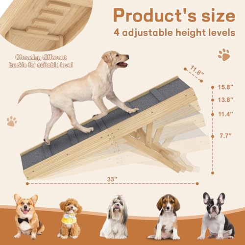 Adjustable Dog Ramp for Car with Anti-Slip Rug and 4 Height Levels for 7.7" to 15.8", Folding Dog Steps Doggie Ramp Pet Stairs for Couch, Car, Bed Stairs, Portable and Bearing 200LBS - Image 3