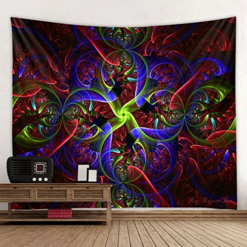 Bunte geometrische Wandteppich Fraktalkunst Böhmische Mandala Wandbehang psychedelische Heimtextilien Decke A7 130x150cm