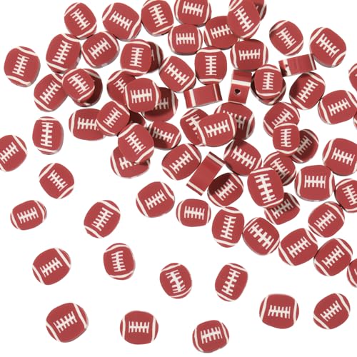 100 Pcs Football Beads for Jewelry Making Sports Ball Spacer Bead Oval Football Polymer Clay Beads Football-Beads Charms for DIY Crafts Necklace Bracelet Handicrafts (Oval)
