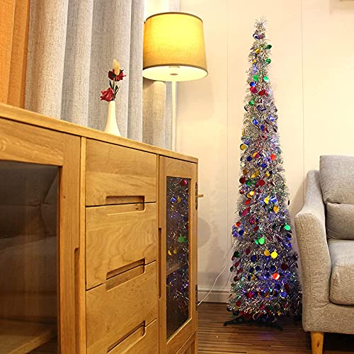 Orgrimmar 5Ft Artificial Christmas Tree Pop Up Christmas Tree Tinsel Coastal Pencil Tree With 100 Multi-Color Led Lights For Holiday Home Party Decoration (Multi) #TOP4