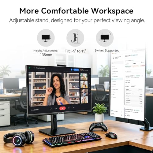 Image of CUNPU 27 Inch Monitor with Camera, Computer Monitor with Pop-up 5MP 2K Webcam and Stereo Mic & Speakers, QHD 1440P Vertical Monitor for Video Conferencing, HDMI, DP1.4 Port, Swivel Pivot Adjustable