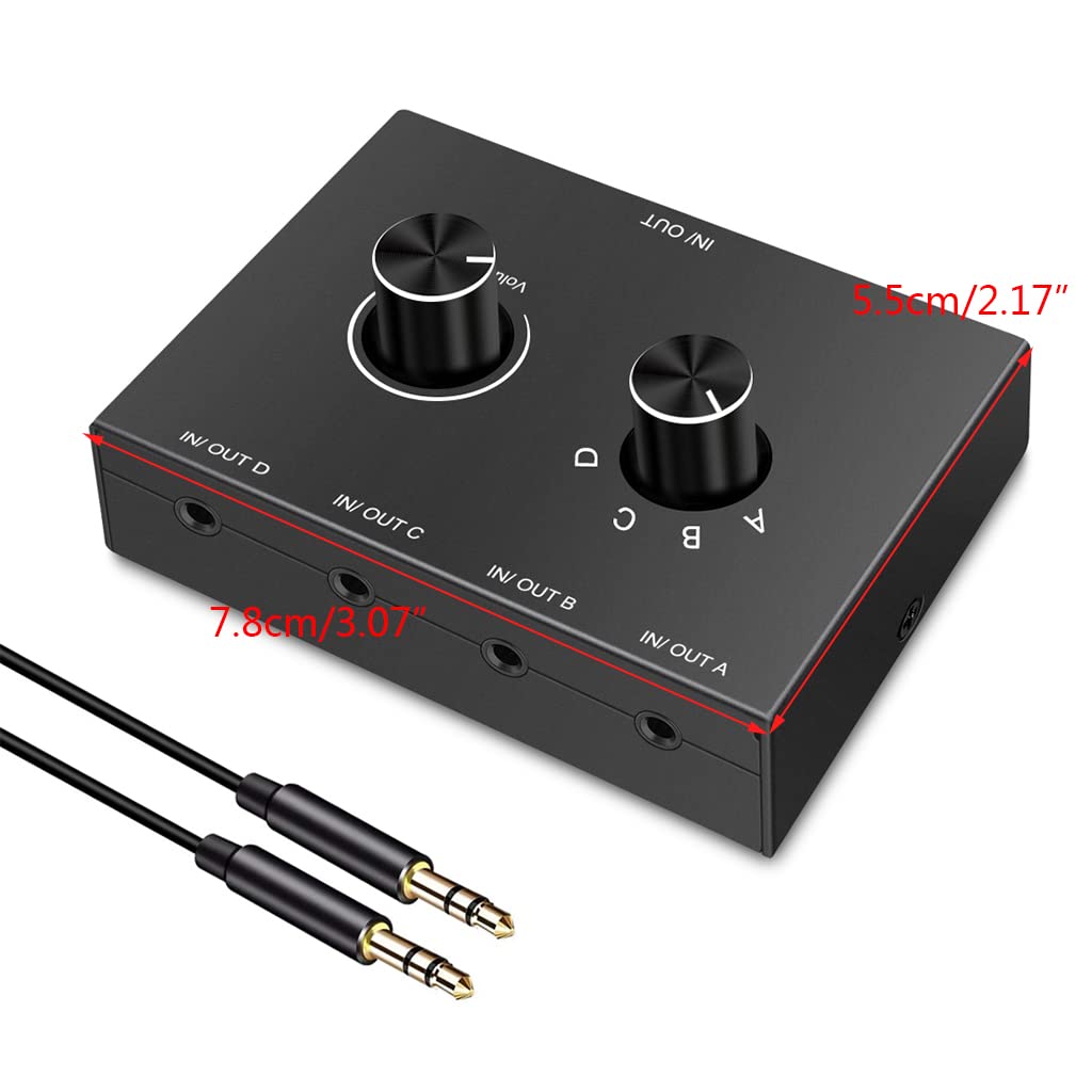 Commutateur Audio 3.5mm 4 Ports - Amplificateur Répartiteur 1 Entrée 4 Sorties / 4 Entrées 1 Sortie, Sélecteur Casque PC Téléphone Métal