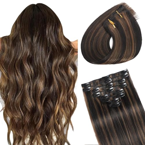 Image of Clip in Hair Extensions Real Human Hair Seamless Balayag Clip ins for Women
