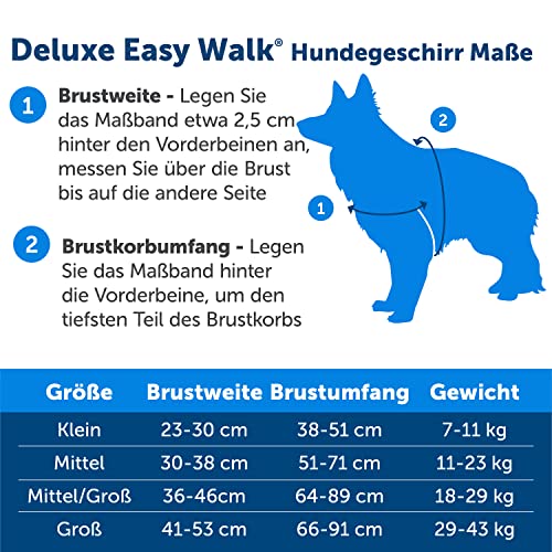 PetSafe Easy Walk Deluxe Geschirr, Gehgeschirr ohne Zug für Hunde, gepolstertes Design, inkl. 1,8 m Leine, mittelgroße/große ozeanblaue/Schwarze Leine