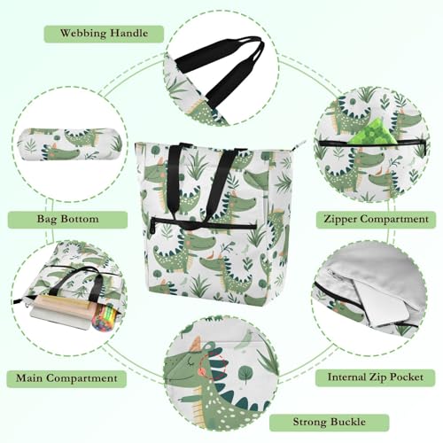 Kids Tote Bags for Boys Girls Ages 4-16, Crocodile Green Leaves Handbags Book Tote Bags with Zipper for School and Playtime3