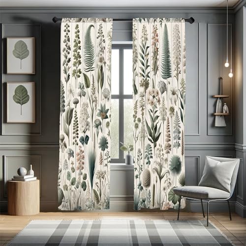 Ambesonne Neutral Window Curtains, Exotic Botanical Illustration of Leaves Pastel Tones Ferns and Palms, Lightweight Decorative 2-Panel Set & Rod Pocket, Pair of - 28