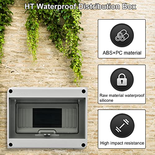 Sicherungskasten Aufputz, kleinverteiler IP65-1 Reihig-8 Module, Mit 4 Terminals 2 Steckverbinder, Geeignet für Gärten im Freien, Bauernhöfe, Ladesäulen, Feuchtraum