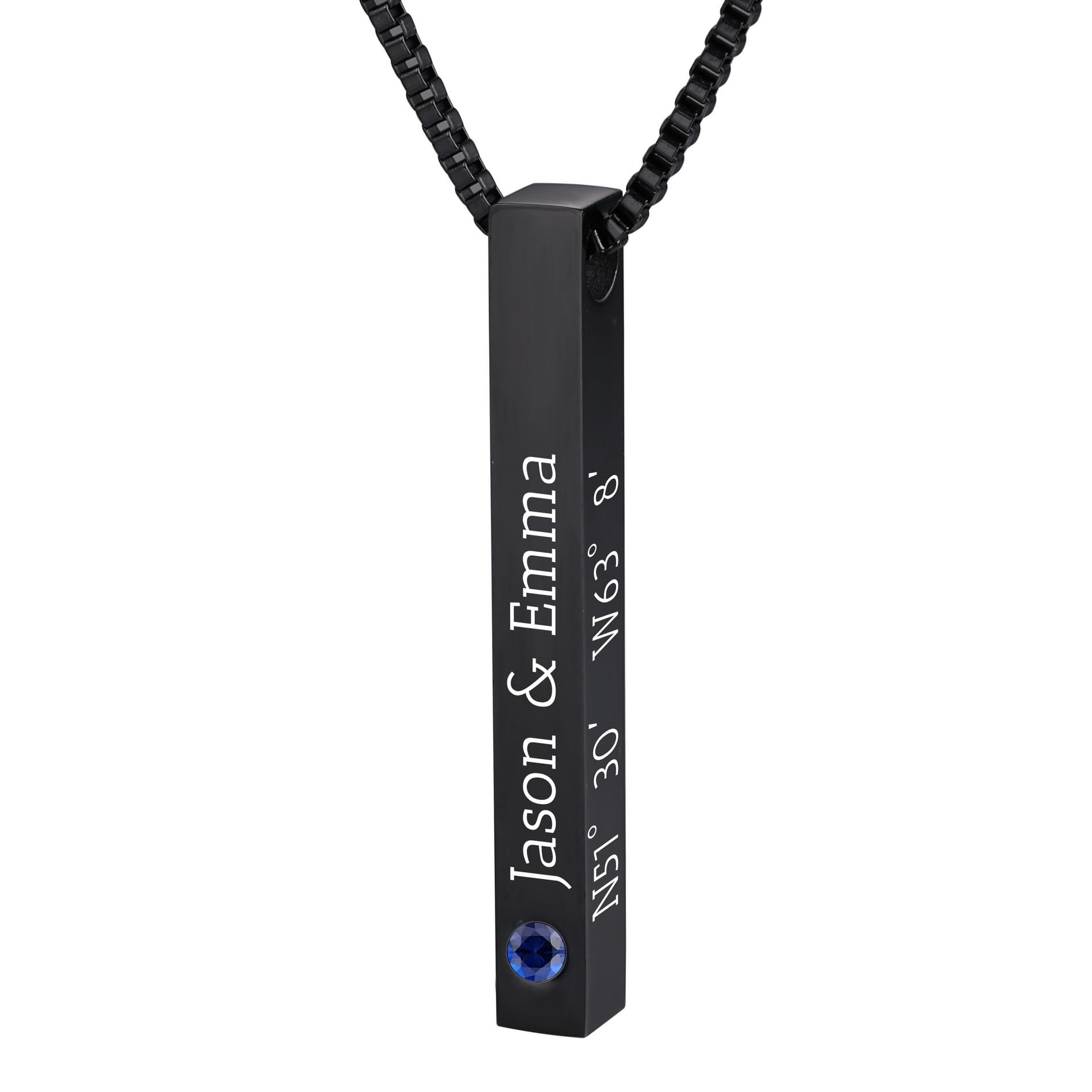 OTXIXTO Personalizada de Acero Inoxidable Vertical Barra Colgante Collar Grabado Inicial Nombres/Fechas/Textos con Piedra de Nacimiento Ala Cumpleaños Regalo para Hombres Padre Novio
