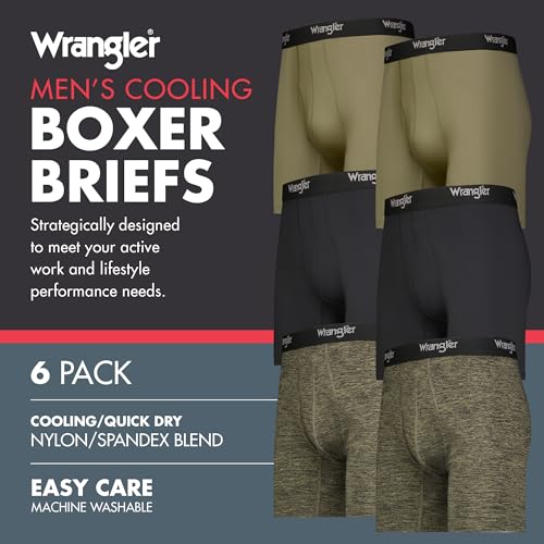 Wrangler Men’s Cooling Boxer Briefs, 6” Inseam, Moisture-Wicking, Stretch Fabric, Pack of 6, Quick Dry2
