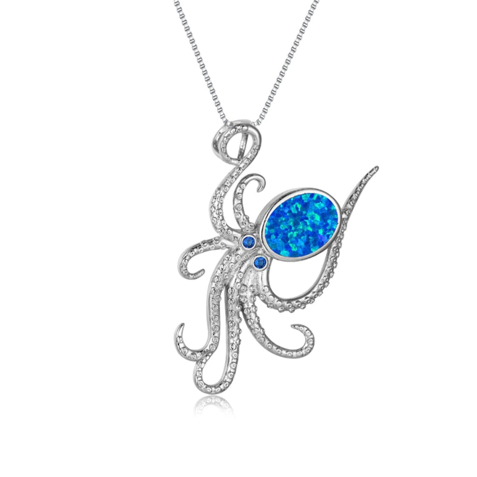 Daomei Women's Silver Boho Oval Opal Pendant Necklace Dainty Color Chain Necklaces For Cute Crystal Octopus Long Wedding Necklace