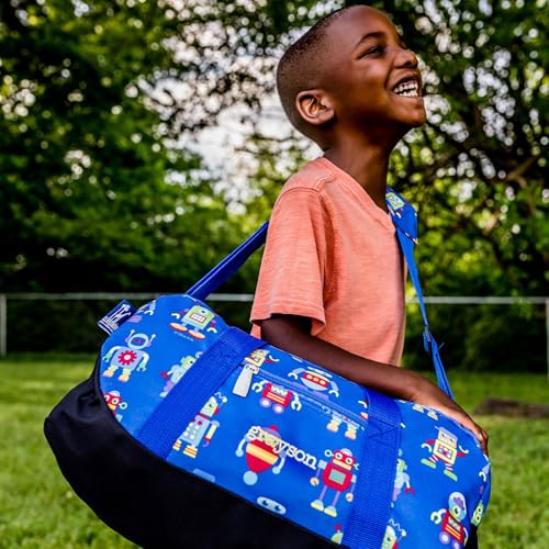 Image of Wildkin Kids Overnighter Duffel Bag - Carry-On Travel Bag for School & Sleepovers, Lightweight, Durable, Boys & Girls Ages 4-15 - Robots