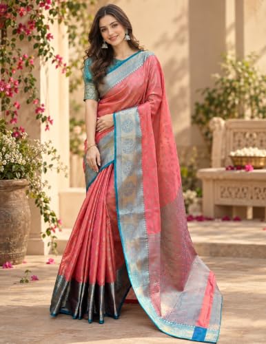 Image of Womens Festive Special Banarasi Silk Saree with Blouse Piece | Shubho Pujo | Navaratri | Wedding
