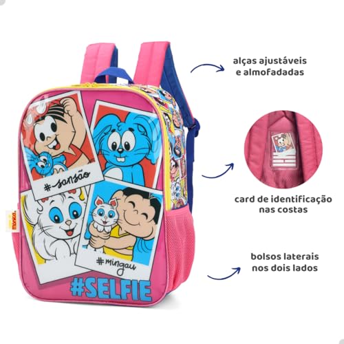 Mochila Escolar, Infantil, Turma da Mônica, G, Rosa - Luxcel