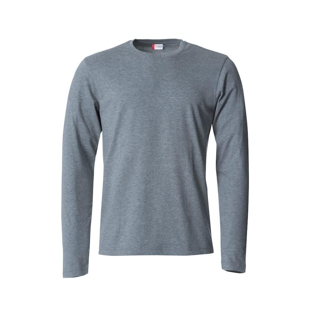 Clique Men's Heatheygrey - Long Sleeve T-Shirt Basic-T L/S, In Jersey Cotton, Elasticated Collar, Sweatband, Slim-Fit (Grey Melange M)