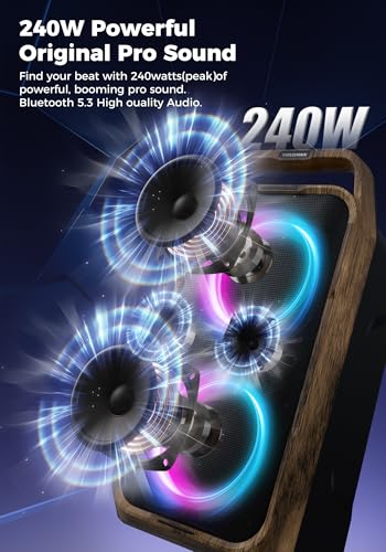 Image of Foxdawn Portable Bluetooth Speaker: 240W Peak Powerful Loud Sound Deep Bass Wireless Boombox Large Subwoofer 15 Hours Battery Life Fast Charging with Led Light Show for Party Outdoor Camping Backyard