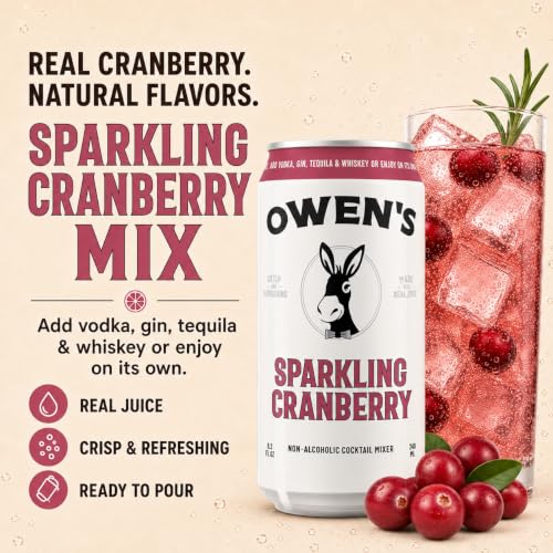 Image of Owen's Premium Non-Alcoholic Sparkling Cocktail and Mocktail Mixer, Drink Mixer for Cocktails, Mocktails, and Party Beverage, 24 Pack of 8.2 fl oz Cans (Sparkling Cranberry)