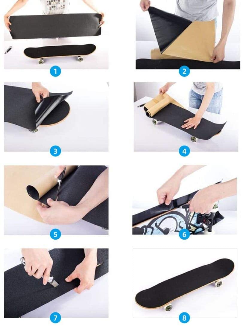 COSOOS Skateboard Grip Tape Sheet 44x10.6 inch, sans Bulle, étanche, Bande de préhension pour Scooter Papier abrasif pour Rollerboard, Escaliers, Pédale, Pistolet, Fauteuil Roulant(110x27cm)