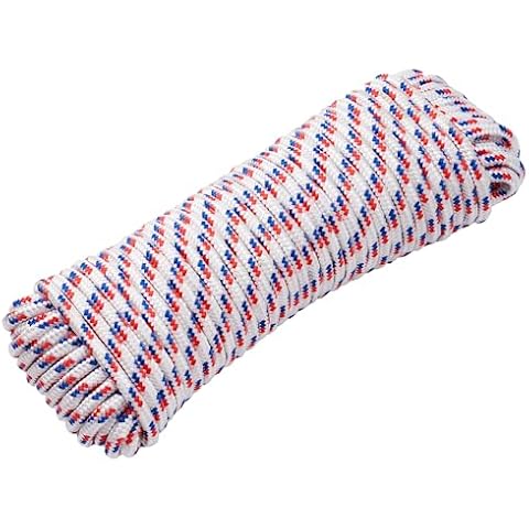 SDLTHR 3/8 Inch 100 ft Diamond Braided Polypropylene Rope, Nylon Rope, All Purpose Boat Marine Rope Thick Rope for Camping and Flag Pole, Indoor and Outdoor Use, White Cover