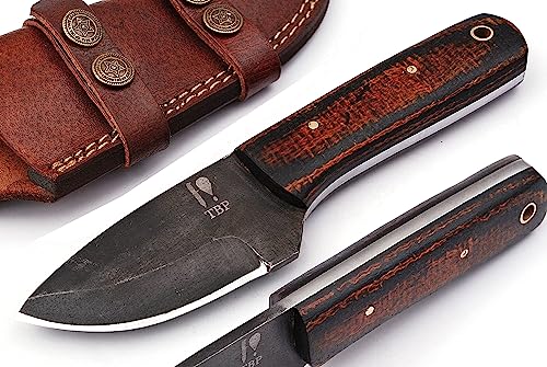 TBP Knives Handmade Carbon Steel Hunting Knife Perfect Tactical Gear For Men Ideal For Skinning, Fishing, Camping, Outdoor - Fixed Blade Bushcraft Knife With Belt Loop Sheath
