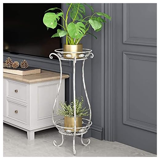 Nu Invention Metal Plant Stand, 2 Tier Wrought Iron Plant Stand Tall, Garden Patio Balcony Living Room Indoor Outdoor Plant Stand for Displaying Plants Flowers (30.9, Brown)