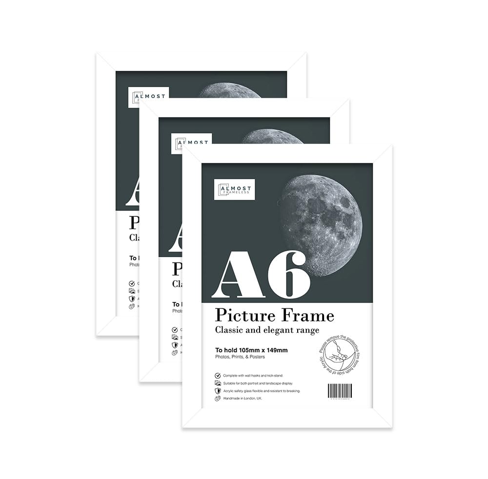 Almost Frameless A6 White Picture Frame Set of 3, Display A6 Picture Gallery Wall, Poster, Photo, Artwork, or Print, Yellow
