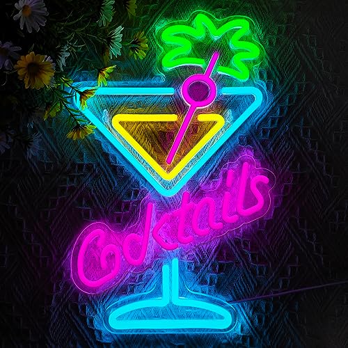 Image of Cocktails Neon Sign Cocktail Glass LED Neon Signs Art Wall Lights for Beer Bar Decor Dimmable USB Powered Martini LED Neon Light for Party, Cocktails Bar, Pub, Night Club, Man Cave Decoration