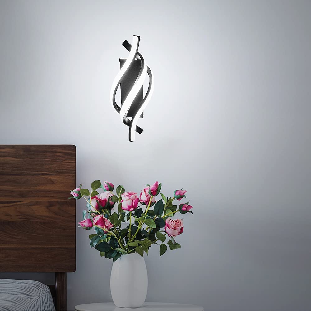 Applique Applique Moderna 18W Applique Design Curvo 6500K Bianco Freddo 1200 Lumen Nero per Camera da Letto Studio
