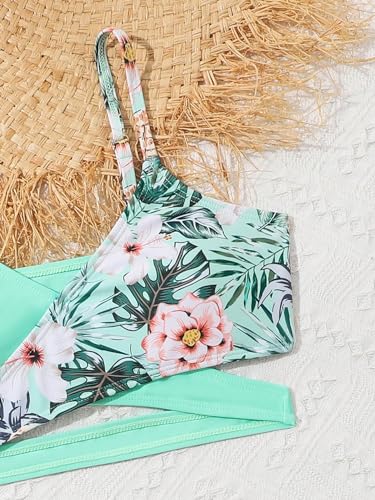 SweatyRocks Girl's Tropical Print Criss Cross Wrap Bikini Swimsuit with Beach Skirt Casual 3 Piece Bathing Suit3