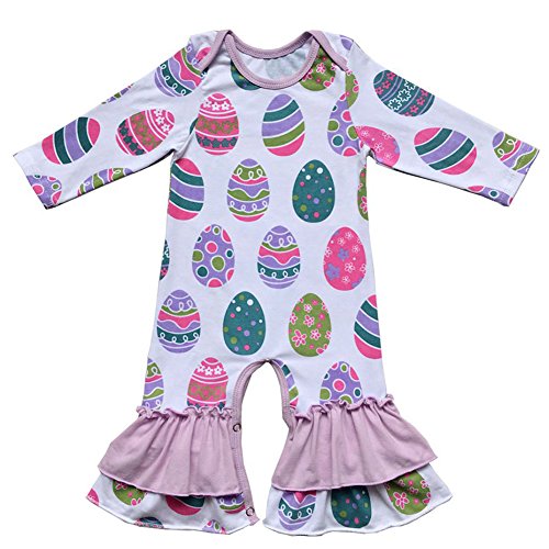 Baby Girls Cotton Icing Ruffle Jumpsuit Pants Happy Easter Bunny Egg Print Long