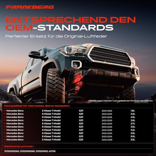 Frankberg 2x Luftfederung Luftfeder Luftfederbälge Hinterachse Links Rechts Kompatibel mit E-Klasse T-Model S211 E200 E220 E230 E240 E270 E280 E320 2003-2009 Replace# 2113200925