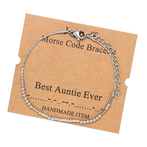 Image of JoycuFF Inspirational Morse Code Bracelets for Women Silver Beads Jewelry Encouragement Mantra Gifts for Her